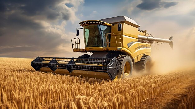 A photo of a combine harvester at work