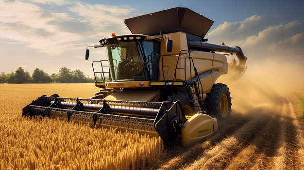 A photo of a combine harvester at work