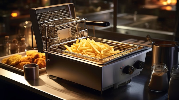 A photo of a commercial grade deep fryer in a kitchen