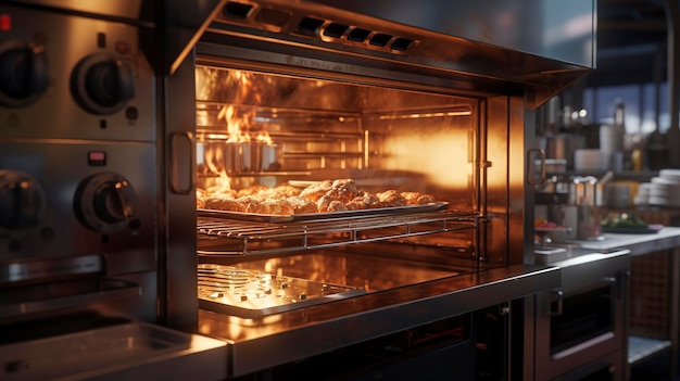 A photo of a commercial grade oven in a restaurant kitchen