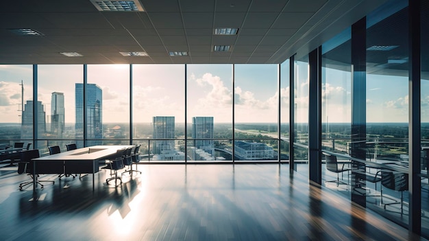 A Photo of a Commercial Office Building with Floor to Ceiling Windows and Panoramic Views