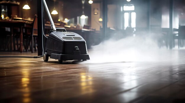 Photo a photo of a commercial steam cleaning machine in use on a sanitized floor