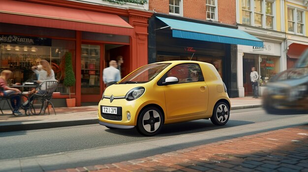 A Photo of a Compact City Car Parked in a Busy Street