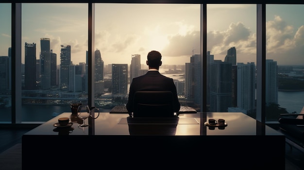 Photo of a company CEO sitting on a desk