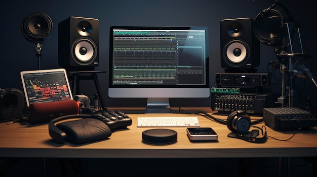 A photo of computer accessories for audio production