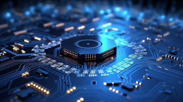 Photo a computer circuit board behind blur background