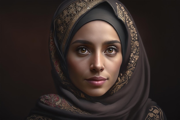Фотоконцепт-арт, иллюстрирующий портрет женщин на технологии генеративного ИИ в хиджабе