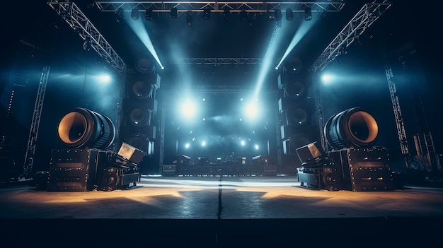 A photo of a concert stage with powerful speakers