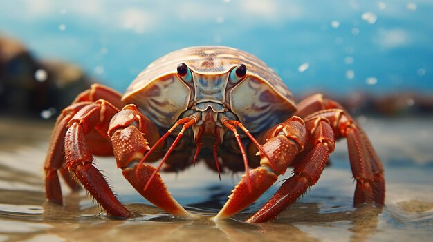 A photo of a confident hermit crab demonstrating resilience in various environments