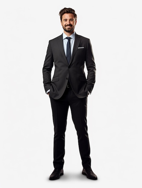 photo confident young businessman in suit standing