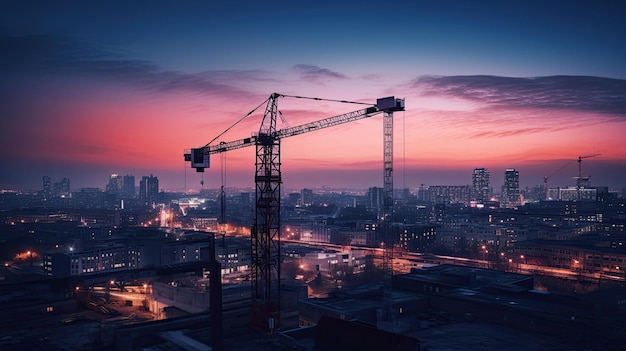 A photo of a construction crane city skyline backdrop