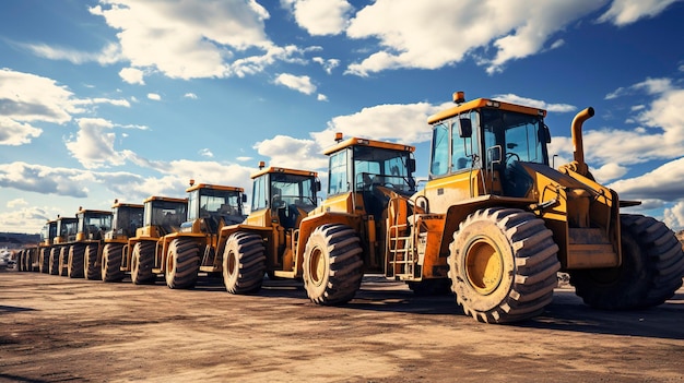 A photo of construction machinery neatly parked on construction site