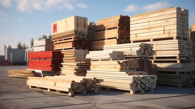 A photo of construction materials stacked on site