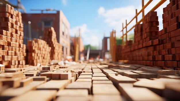 A photo of a construction site with a focus on brick wall