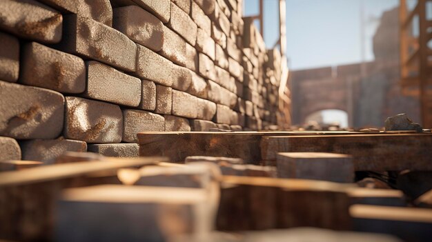 Photo a photo of a construction site with a focus on masonry