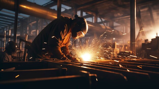 A photo of a construction site with a focus on welding