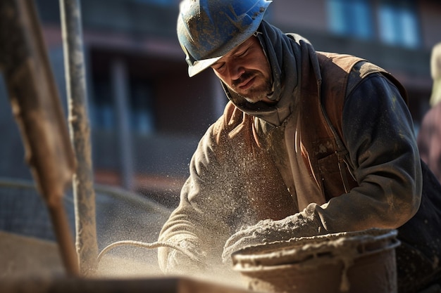 Photo construction worker pouring concrete