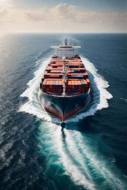 Фото Фото контейнерный грузовой корабль плывёт по океану
