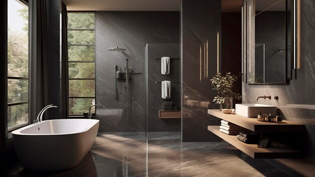 A photo of a contemporary bathroom with designer fixtures