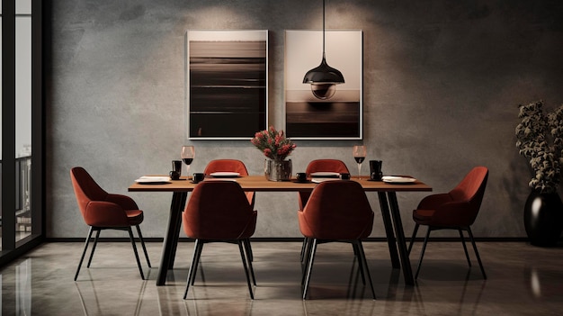 A photo of a contemporary dining room with a stylish table setting