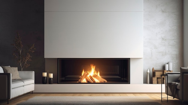 Photo a photo of a contemporary fireplace with minimalist surrounding and clean lines