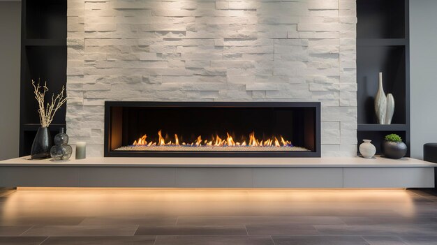 Photo a photo of a contemporary fireplace