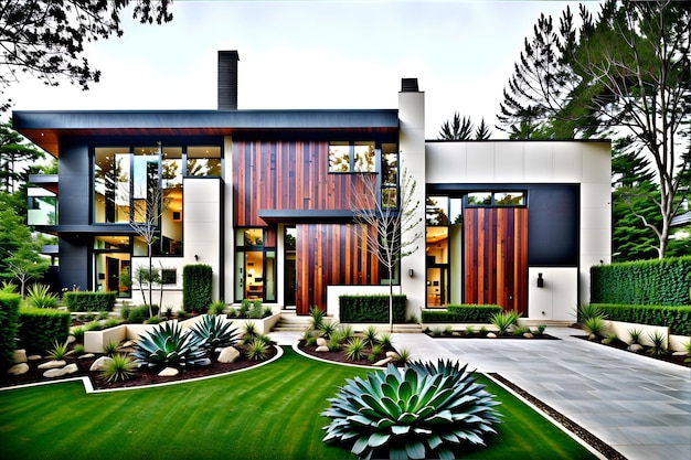 Photo of a contemporary house with abundant natural light and large windows