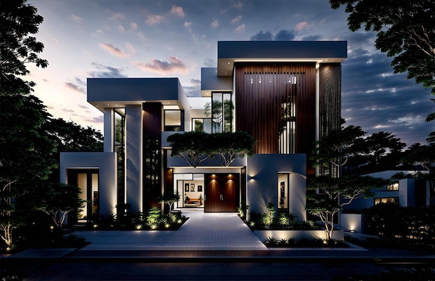 Photo of a contemporary house with abundant natural light and large windows