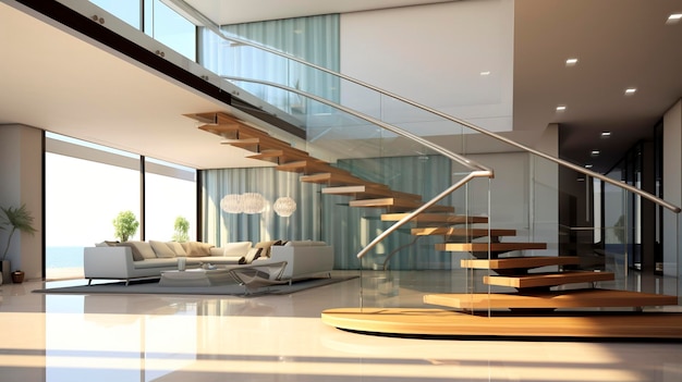 優雅 な ガラスの レーニング を 備えた 現代 の 階段 の デザイン の 写真