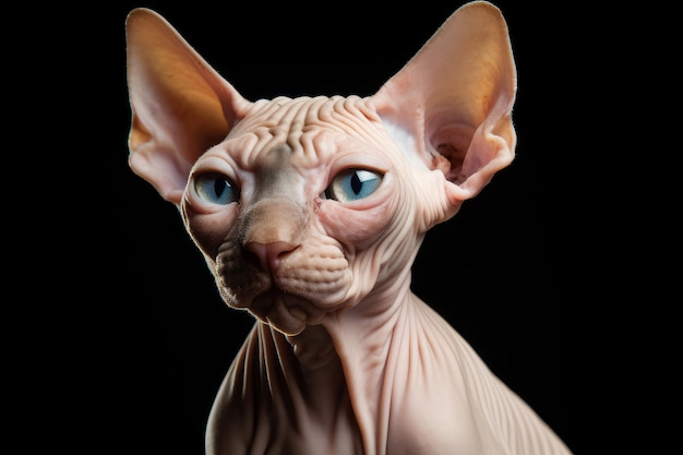 Photo photo of a contented sphynx cat with its hairless skin against a clean white backdrop generative ai