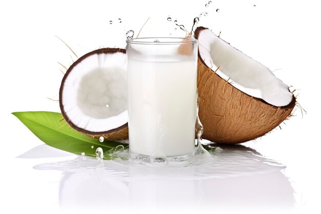 Photo cool young coconut juice with water droplets isolated on white background