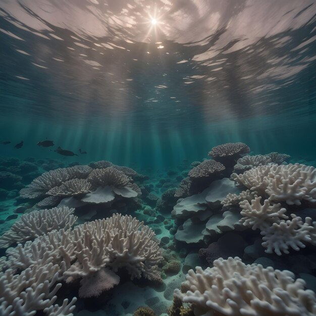 Photo a photo of a coral reef with the sun behind it