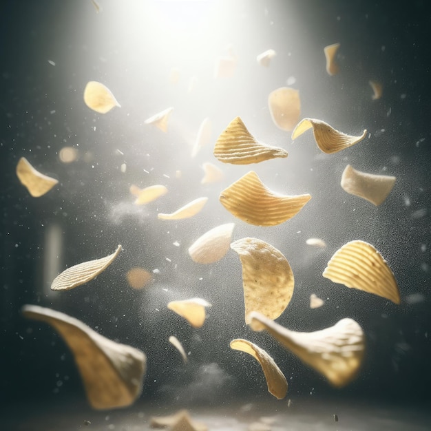 photo corn chips of triangular shape levitate