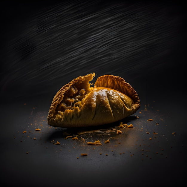 Foto foto cornish pasty su sfondo nero cibo fotografia