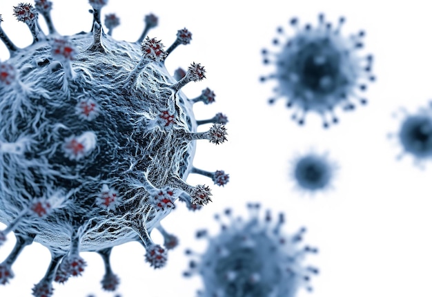 Photo of coronavirus virus microscopic germs background with copy space 3d render