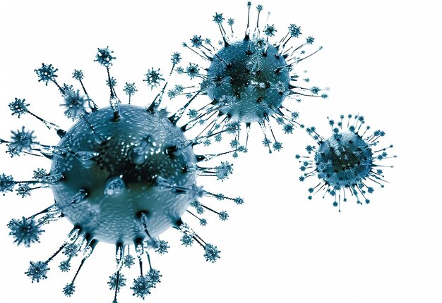 Foto foto di germi microscopici del virus del coronavirus sullo sfondo con spazio di copia rendering 3d