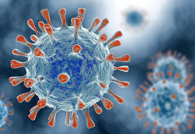 Photo of coronavirus virus microscopic germs background with copy space 3d render