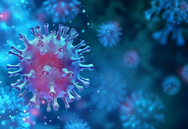 Photo of coronavirus virus microscopic germs background with copy space 3d render