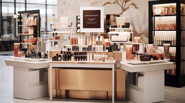 A photo of a cosmetic store with colorful displays