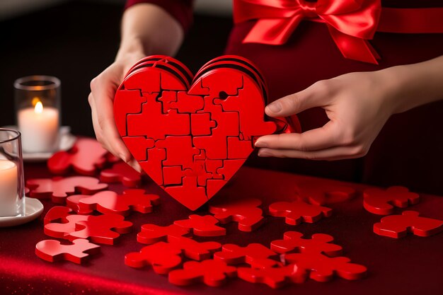 Foto foto di una coppia che fa un puzzle insieme il giorno di san valentino