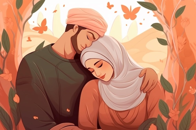 photo a couple of lovers muslim couple in love illustration