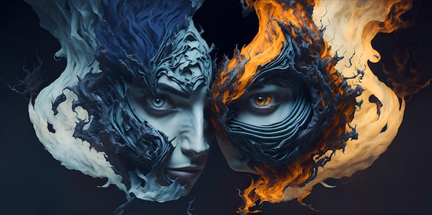 Photo of a couple of people with fire painted on their faces