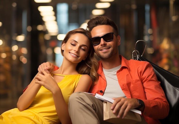 Photo photo couple shopping in the shopping mall