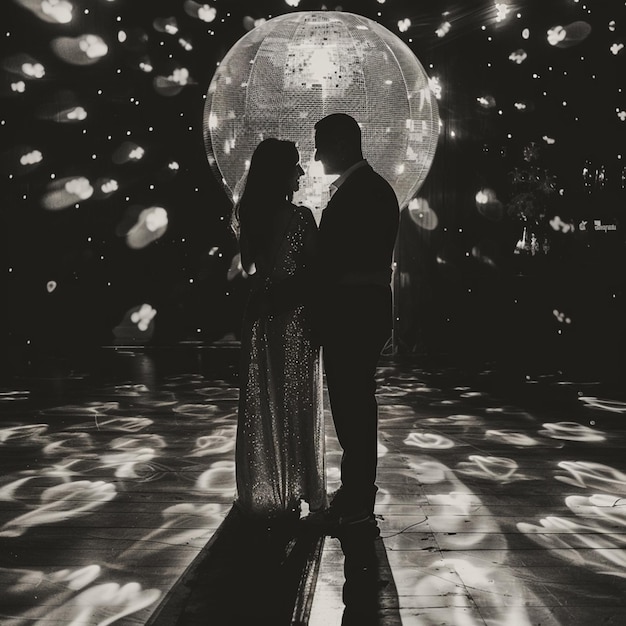 Photo photo couple standing on floor with disco ball