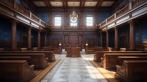 A photo of a courtroom without people