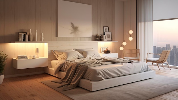 A Photo of a Cozy Bedroom with Soft Lighting and Neutral Color Palette