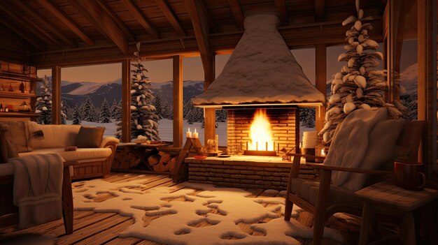 Photo a photo of a cozy cabin in the snow warm interior lighting