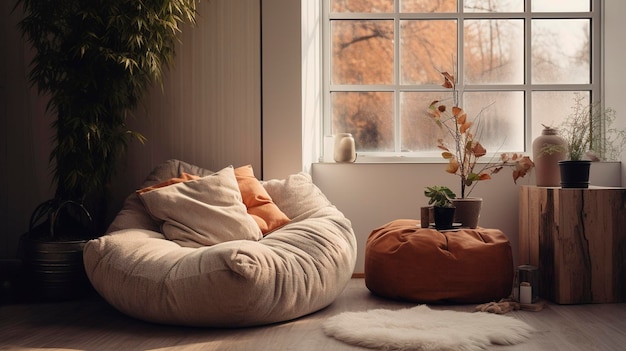 Photo a photo of a cozy corner with a bean bag chair