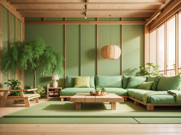 Photo of a Cozy and Green Living Room with Natural Accents