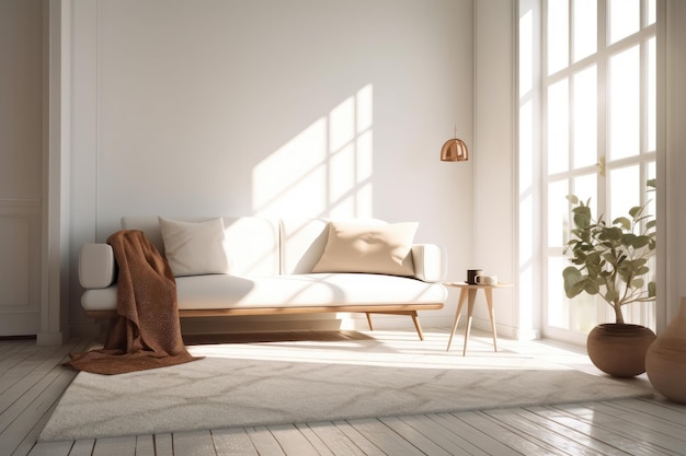 Photo of a cozy living room with a comfortable couch and a decorative rug